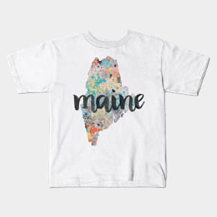 maine - calligraphy and abstract state outline Kids T-Shirt